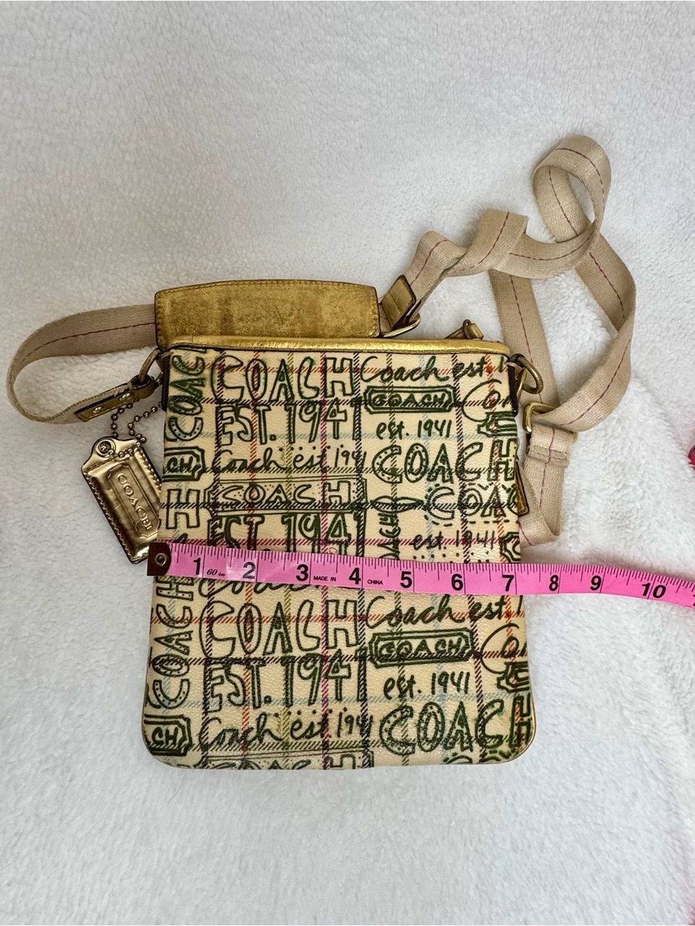 Coach Scribble Plaid Crossbody Bag Gold Trim Y2K Style 10993 - Picture 15 of 16